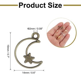 uxcell 100Pcs Alloy Open Bezel Pendants, Moon Star Open Back Hollow Frame Pendant Geometric for Resin Jewelry Making Earrings Necklace Bracelet DIY, Ancient Bronze