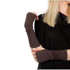 Forgotten Cotton Long Jersey Fingerless Gloves (Brown)
