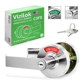 VIZILOK Privacy Indicator Lock with Keys C3FE, Satin Chrome, Large In-Use or Vacant Indicator, Durable ANSI GRADE 2 Comp, Perfect for Public Restrooms