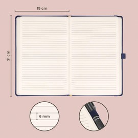 NOTIQUE Notebook Lined, Hardcover Notebook, Journal, Diary with Elastic Band and Pen Holder, 15 x 21 cm, 192 Pages (Dark Blue, Lined)