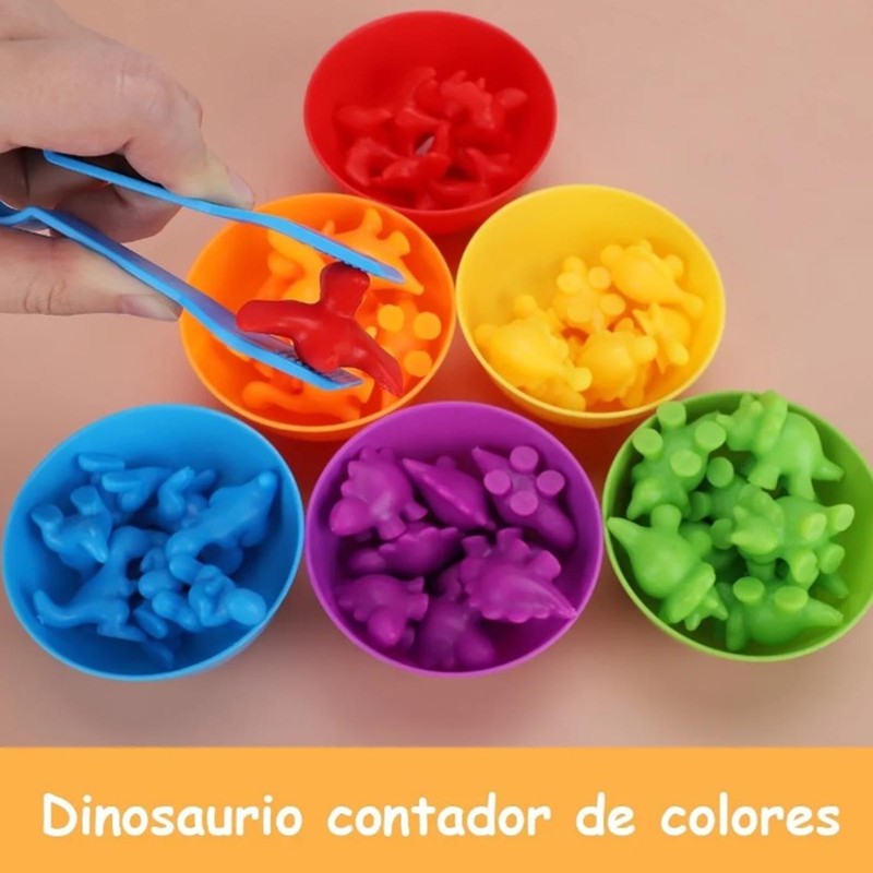 Toddler Color Classification Toys Dinosaurs Toy with Bowls and Clamps