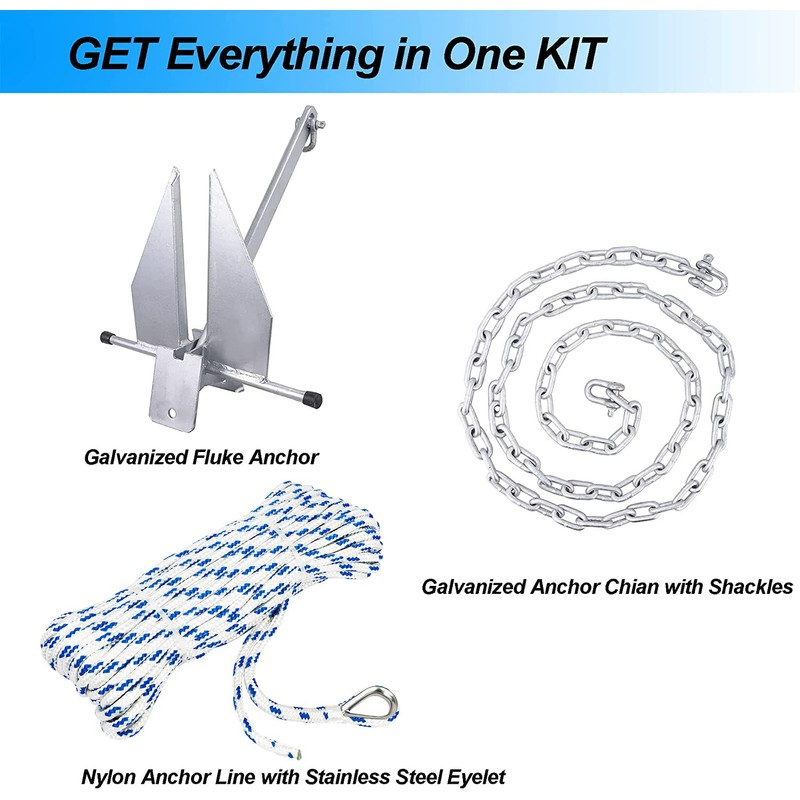 Young Marine Portable Galvanized Fluke Style Anchor Kit Includes Galvanized