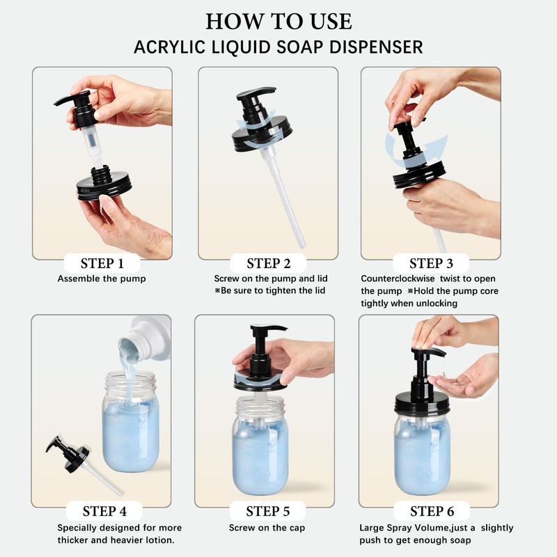 Amolliar Plastic Mason Jar Soap Dispenser with Pump Lid,16OZ Refillable