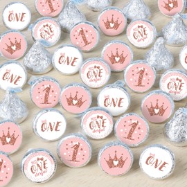 Big Dot of Happiness 1st Birthday Little Miss Onederful - Girl First Birthday Party Small Round Candy Stickers - Party Favor Labels - 324 Count