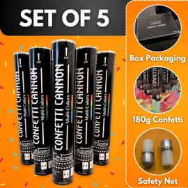 CIRTAMZ CIRTAMZ Set Of 5 Multicolor Confetti Poppers | 12 Inches Confetti Cannon With 25 Feet Height Range | Biodegradable Confetti Party Poppers For Joyful Gatherings