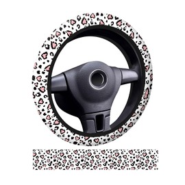 ADQWIOVL Car Steering Wheel Cover, Universal 15 Inch Neoprene Non-Slip Steering Wheel Covers, Funny Car Accessories for Women Men Fit Auto, Suvs, Truck Cute Heart Leopard
