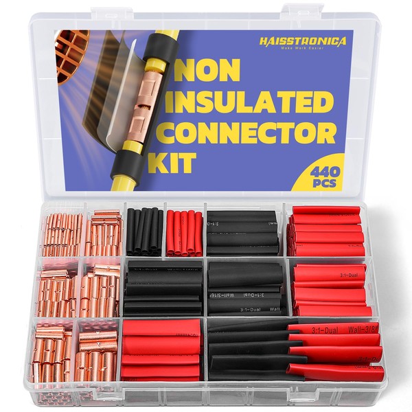 haisstronica Non Insulated Butt Connectors Kit, AWG 26-8 220pcs Bare