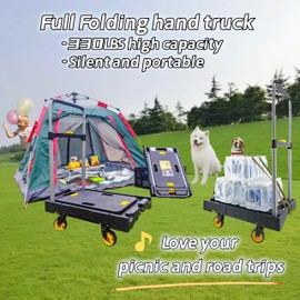 Platform Truck Folding Hand Truck 330 LB Heavy Duty Utility Dolly Flatbed Luggage Push Cart Fully Folded Compact Cart, Portable Trolley with 1 Elastic Ropes, Easy Storage & Lightweight for Moving