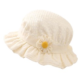 imKutie Baby Girl Sun Hat, Flower Lace Embroidery Summer UPF50+ Wide Brim Bucket Hats Cap Holiday Beach Hat with Elastic Chin Strap for 0-24 Months