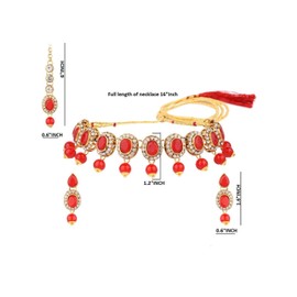 Efulgenz Faux Pearl Necklace Indian Jewelry Choker Crystal Floral Necklace Earrings Maang Tikka Bollywood Wedding Bridal Jewelry Set for Women, Red