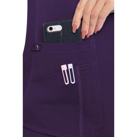 Med Couture V-Neck Scrub Top for Women with 4 Pockets, Rib-Knit Side Panel, and Shirttail Hem MC7459, Eggplant, 4X-Large