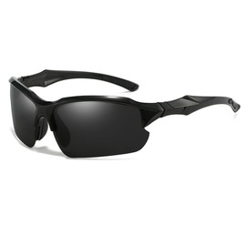XFSRG Fahrradbrille für Damen und Herren als Polarisierte Sportsonnenbrille mit UV Schutz Ideal für Rennrad Ski und Outdoor Aktivitäten in Schnellem Design mit Optimalem Sichtfeld (Schwarz)
