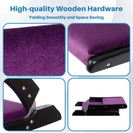 HollyHOME Foldable Tatami Chair, Upholstered Japanese Style Floor Chair, Wood Legless Back Rest Chair with Cushion, Accent Meditation Floor Seat for Bay Window, Living Room, Bedroom, Deep Purple