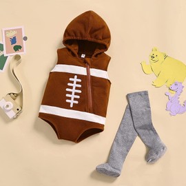 Merqwadd Baby Football Costume Rugby Hooded Sleeveless Jumpsuit with Stockings Cartoon Romper Set (12-18 Months,Rugby Hooded Romper with Stocking)