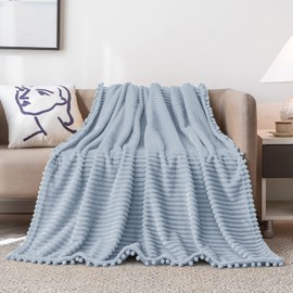 DISSA Fleece Blanket Twin Size – 60x80, Grey – Soft, Plush, Fluffy, Fuzzy, Warm, Cozy – Perfect Throw for Couch, Bed, Sofa - with Pompom Fringe - Flannel Blanket