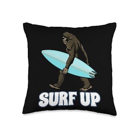 Bigfoot Surfer By VM Bigfoot Surfer Ape Monkey Surfing Board Beach Sea Throw Pillow, 16x16, Multicolor