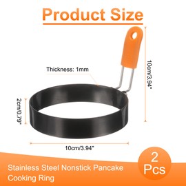HARFINGTON 2Pcs Egg Rings 4" Stainless Steel Nonstick Pancake Cooking Ring with Silicone Handle for Griddle Frying Eggs Sandwich Omelets Breakfast