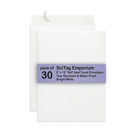 SciTag Emporium 9x12 Tyvek Envelopes, Self Seal Tear Resistant Catalog Envelopes, Peel and Seal, 14 lb, Puncture and Water Proof, 30 Pack of 9 x 12 inch Envelopes