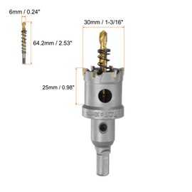 sourcing map Carbide Hole Saw Kit 30mm (1-3/16") Metal Hole Cutter Set with 2pcs Center Drill Bits Springs 1pcs Wrench for Stainless Steel Copper Iron Aluminum