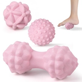 MEGAVOW Massage Balls, Fascia Ball Set, Fascia Ball, Massage Ball, Hedgehog Ball, Spiked Roll Ball, Small Duoball, Trigger Point Massage Ball with Nubs, for Back, Feet, Hands, Neck, Pink