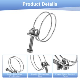 M METERXITY 6-Pack Double Wire Hose Clamp, 43-48mm 304 Stainless Steel Hose Clips Pipe Tube Clamps with M6 Bolt Adjustable for Dust Collection Hose/Pump/Rubber/PVC Pipe Connect [Silver]