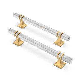 Lepatape 10 Pack 5 Inch Cabinet Pulls Brushed Nickel and Gold Cabinet Handles, Silver and Gold Brushed Nickel Drawer Pulls Square Kitchen Cabinet Handles Kitchen Hardware