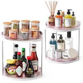 2 Pack 2-Tier Lazy Susan Turntable, 9.05” Rotating Acrylic Organizer for Kitchen, Pantry, Bathroom & Vanity,Spices, Makeup, Skincare