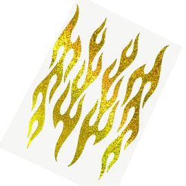Set of 4 Gold Holographic Glitter Flame Decals, Retro Fire Motorcycle Helmet Sticker Kit, Hotrod Flames Adult Bicycle Frame Transfers / #876G-Gold