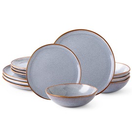 AmorArc Ceramic Dinnerware Sets,Handmade Reactive Glaze Stoneware Plates and Bowls Sets,Highly Chip and Crack Resistant Dishware | Dishwasher & Microwave Safe Dishes, Service for 4 (12pc)
