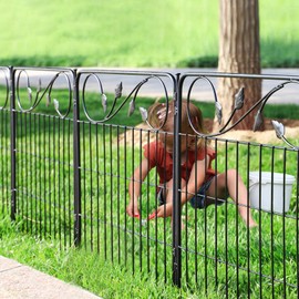 FOREHOGAR Decorative Metal Garden Fence 24in(H) X10ft(L) 5 panels Leaf Black Rustproof wire border fence for landscape patio flower bed Garden Fencing panel animal barrier for dogs