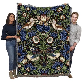 Pure Country Weavers William Morris Strawberry Thief Blanket - Arts & Crafts - Gift Tapestry Throw Woven from Cotton - Made in The USA (72x54)