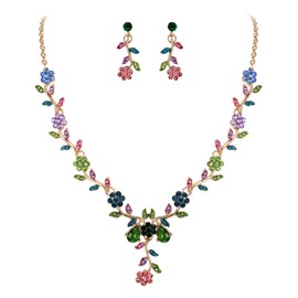 Clearine Women's Wedding Jewellery Set Leaf Cluster Flower Crystal Pendant Necklace Dangle Earrings for Bride, Alloy Steel Crystal Alloy steel, Crystal