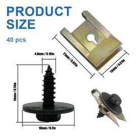 WBZOWRB Pack of 40 Screw Nut Clip Kit, Body Screws, 20 Mudguard Clips, 20 Mounting Sheet Nuts, Body Clips Clamps, Hexagonal Screws Metal Shell Clip for Car