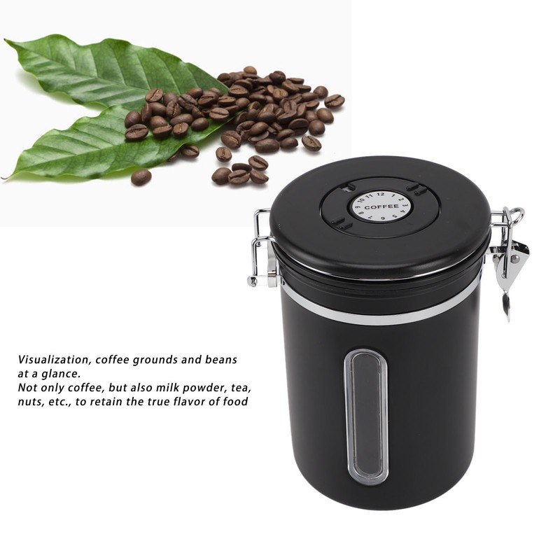 Coffee Canister 1800ml 304 Stainless Steel Window Design One Way