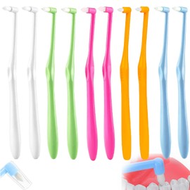 10PCS Soft Single Tufted Toothbrushes for Braces Detail Cleaning, Interspace Toothbrush with Compact Precision Head and Angled Grip, Interdental Interspace Brushes for Hard to Reach Tooth Gaps