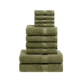 Superior Egyptian Cotton Pile 10 Piece Towel Set, Includes 2 Bath, 4 Hand, 4 Face Towels/Washcloths, Ultra Soft Luxury Towels, Thick Plush Essentials, Guest Bath, Spa, Hotel Bathroom, Forest Green
