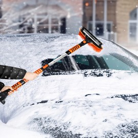 Magshion 4-in-1 Ice Scraper and Brush Combo for Car Emergency Snow Shovel, Extendable Snow Broom with Foam Grip 180° Pivoting Brush Head Snow Scraper for Car, Truck, Van