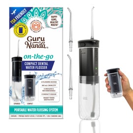 GuruNanda Compact Water Dental Flosser, Portable Travel Size Oral Irrigator Flosser with Collapsible 180 ml Tank, Smart Timer, 4 Flossing Modes, TSA-Approved - Black