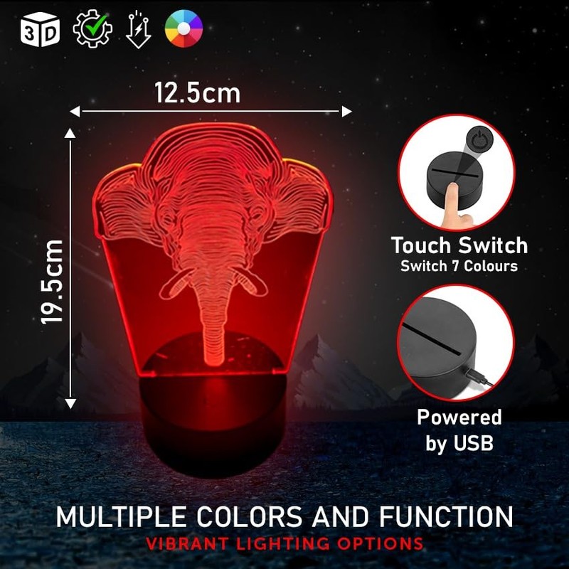 POGSTER 3D Elephant Lamp – 7-Color Changing LED Night Light