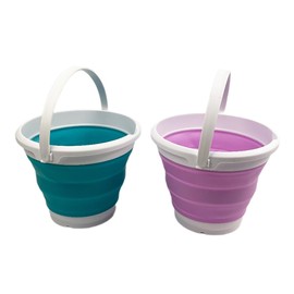 SAMMART Collapsible Plastic Bucket - Foldable Round Tub with Handle - Pop Up Saving (Ceramic Blue+Pale Purple (Set of 2), 5.5L)
