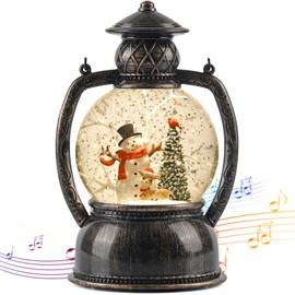 Christmas Snow Globes, Snowman Elk Trees Scene Snow Globes, Glittering Lantern with Timer, Snow Globe Lantern USB or Battery Powered for Desktop Ornament, Christmas Decoration