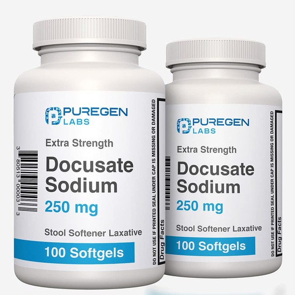 Docusate Sodium 250mg Stool Softener Laxative 200 softgels Total Gentle Constipation Relief Extra Strength Stimulant Free 2 Pack