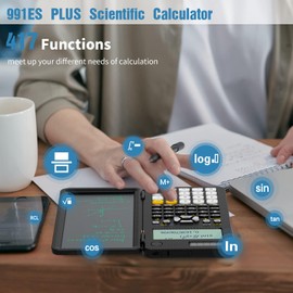 Scientific Calculators Upgraded 991ES Plus Calculators Desktop, ROATEE Calcpad Multiview 4-Line Display with Erasable LCD Writing Tablet, Solar Battery Power with Notepad for School and Business