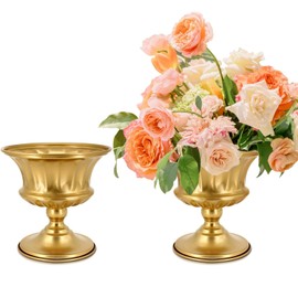 Jarrón dorado para centros de mesa, tazón de compota: jarrón de pedestal de boda de 5.9 pulgadas, urna de flores de metal para mesa, fiesta, decoración del hogar, juego de 2