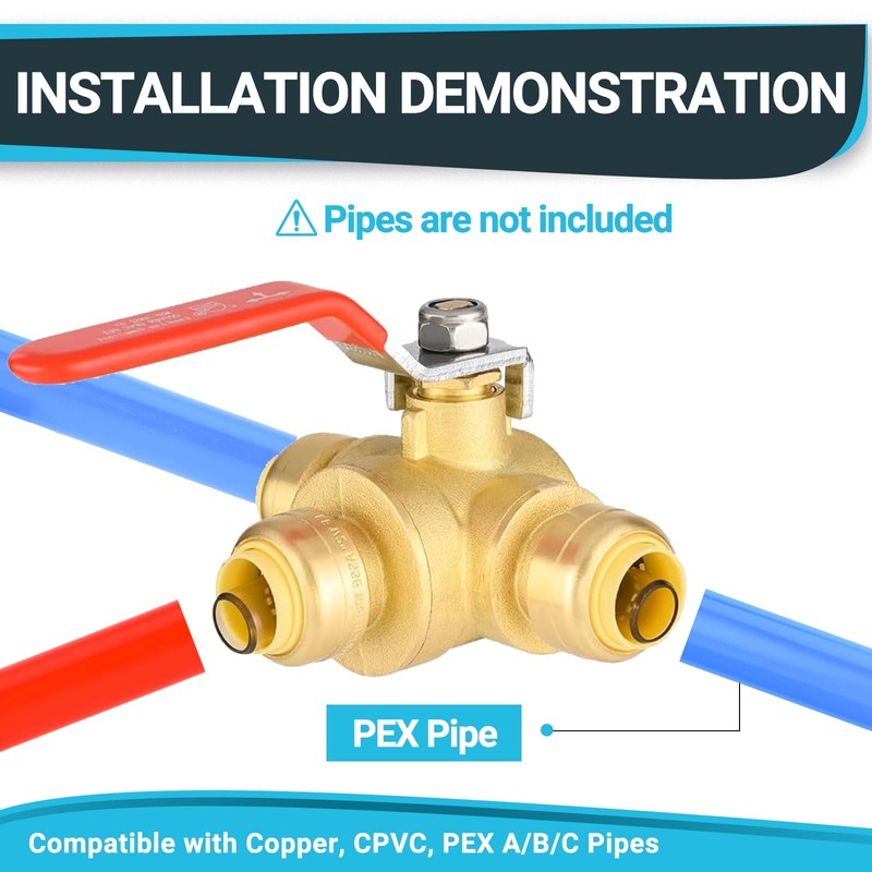 (Pack of 2) Seelink 1/2 Inch Push-Fit 3-Way Ball Valve