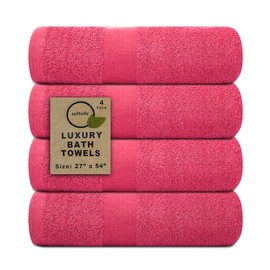 Softolle 100% Cotton Luxury Bath Towels - 600 GSM Cotton Towels for Bathroom - Set of 4 Bath Towel Eco-Friendly, Super Soft, Highly Absorbent Bath Towel OekoTex Certified - 27 x 54 inches (Raspberry)