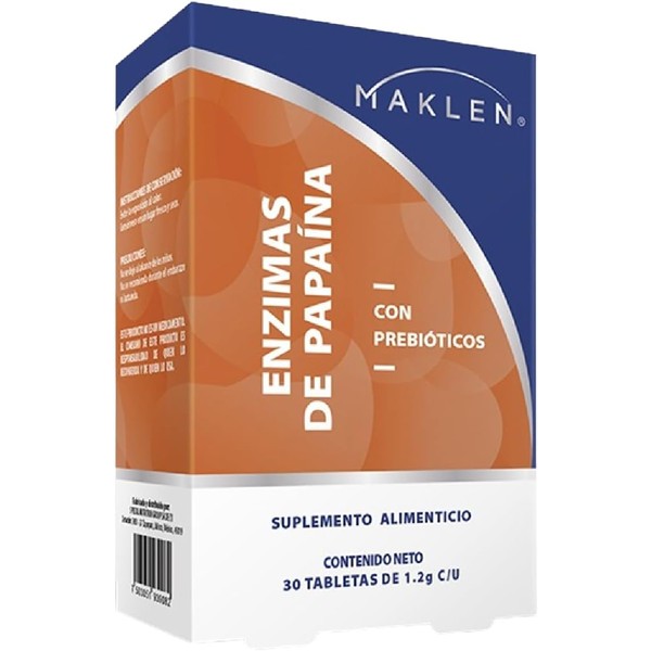Enzimas de Papaya con Prebióticos, 30 Tabletas de 1,2g, Suplemento