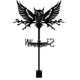 SUPERDANT Owl Weather Vane Owl Spreading Wings Metal Weathervane Bird on Branch Windvanes Weathercock Decorative Wind Direction Vanes Signs for Farmhouse Outdoor Garden Lawn Roof Paddock Decoration