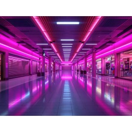 Empty Shopping Mall with Pink and Purple Neon Lights Liminal Poster Print