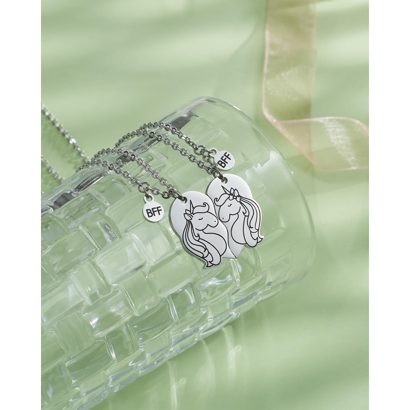 2Pcs Unicorn Half Heart Necklace Set Friendship Gift for Sisters